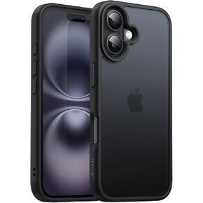 حافظة JETech غير لامعة لهاتف iPhone 16 مقاس 6.1 بوصة، مقاومة للصدمات من الدرجة العسكرية، غطاء هاتف خلفي شفاف بلوري، مضاد لبصمات الأصابع (أسود)