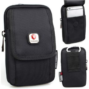 Canvas Dual Phone Holster for Belt Flip Cell Phone Case for iPhone 15 Pro Max iPhone 16 Pro iPhone15 Pro Galaxy S24, Universal Smartphone Pouch with Belt Loop and Clip for Men, Magnetic Flap Pocket
