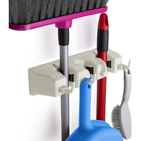 Zulay Home Mop and Broom Organizer Wall Mount - Easy to Install Mop and Broom Holder Wall Mount for Storing Cleaning Supplies - Organizer Utility Racks Mop Holder and Broom Hanger (3 Slots, Gray)