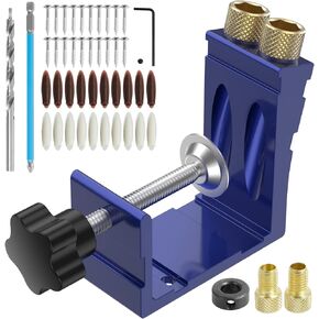 47Pcs Pocket Hole Jig Adjustable Punch Locator 15 Degree Angle Hole Drill Guide Kit High Precision Drill Punch Positioner for Carpenter DIY Joinery Work Woodworking Tool