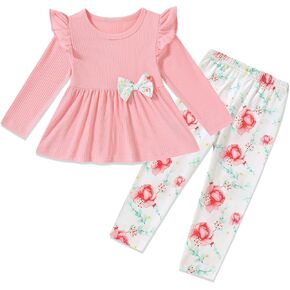 SANMIO Toddler Girl Clothes Long Sleeves Ruffle Top Floral Pants Cute Fall Winter Daily Casual Toddler Outfits