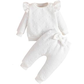 Toddler Baby Girls Outfits, Long Sleeve Sweatshirt Top, Pants with Bow Tie, Infant Fall Winter Clothes Set