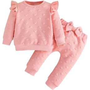 Toddler Baby Girls Outfits, Long Sleeve Sweatshirt Top, Pants with Bow Tie, Infant Fall Winter Clothes Set
