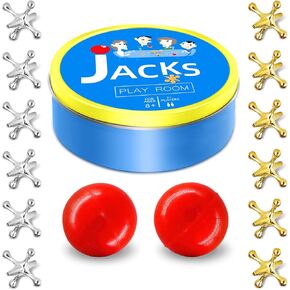 Jacks Game with Ball, Metal Jax and Ball Set Games for Kids - 2 Balls Set 12 Jacks