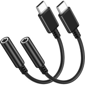 محول مقبس سماعة الرأس USB-C إلى 3.5 ملم - كابل دونجل صوتي Hi-Fi للتحكم في الموسيقى من النوع C إلى AUX 2 حزمة لهاتف iPhone 15/15 Pro/Pro Max، Samsung Galaxy S24/S23/S22 Ultra، iPad Pro، MacBook (أسود) ) in Kuwait