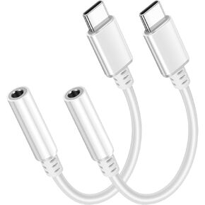 USB-C to 3.5mm Headphone Jack Adapter - Hi-Fi Sound Music Control Type C to AUX Audio Dongle Cable 2 Pack for iPhone 15/15 Pro/Pro Max, Samsung Galaxy S24/S23/S22 Ultra, iPad Pro, MacBook (Black)