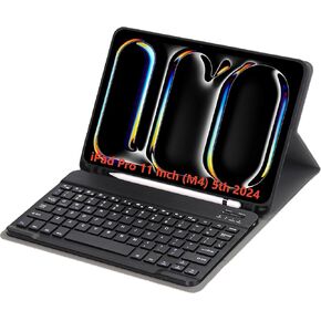 Slim Candy Colors Keyboard Case Compatible with Newest iPad Pro 11 Inch (M4) (5th Gen) 2024 Released with S Pen Holder, Mutil Angles Stand Cover Detachable Wireless Keyboard (Pink)