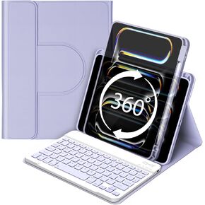 GOOJODOQ for iPad Pro 11 Inch Case with Keyboard (M4, 2024),360 Rotating Case and Magnetic Detachable Keyboard with Pencil Holder,Portrait/Landscape Modes,Auto Sleep/Wake for 11" iPad Pro 2024-Purple