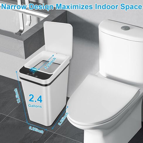 QSFWCSM سلة مهملات الحمام، سلة المهملات الذكية بدون لمس، صندوق سماد بمستشعر الحركة التلقائي مع غطاء، علبة قمامة بلاستيكية PP سعة 2.4 جالون، المطبخ، الحمام، المكتب، سلة مهملات غرفة النوم (أسود) in Kuwait