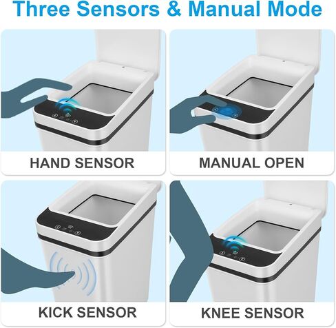 QSFWCSM سلة مهملات الحمام، سلة المهملات الذكية بدون لمس، صندوق سماد بمستشعر الحركة التلقائي مع غطاء، علبة قمامة بلاستيكية PP سعة 2.4 جالون، المطبخ، الحمام، المكتب، سلة مهملات غرفة النوم (أسود) in Kuwait