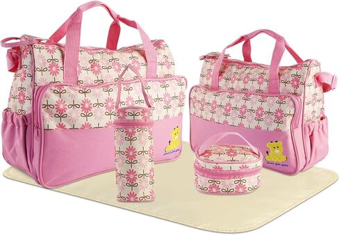 Diaper Bag Tote Set,5PCS Diaper Bags for Baby Girl Travel Diaper Tote Multifunctional Diaper Changing Bags in Saudi Arabia