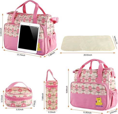 Diaper Bag Tote Set,5PCS Diaper Bags for Baby Girl Travel Diaper Tote Multifunctional Diaper Changing Bags in Saudi Arabia
