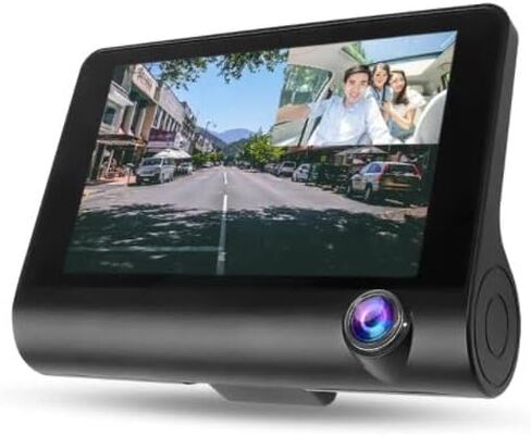 ULTRENDS 1080P كاميرا DVR ثلاثية الاتجاهات للسيارة مع بطاقة SD سعة 32 جيجابايت، كاميرا داش كام 4 بوصة للسيارات مع عدسة مزدوجة HD DVR رؤية خلفية وأمامية 1080P، 720P داخل المقصورة وكاميرا لوحة القيادة الخلفية مستشعر G 170 درجة in Saudi Arabia