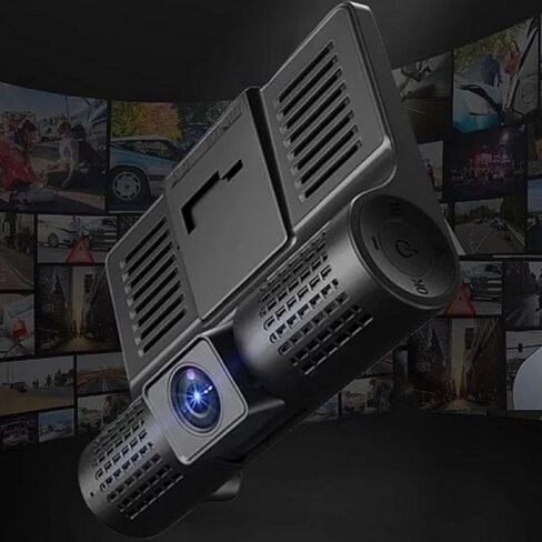 ULTRENDS 1080P كاميرا DVR ثلاثية الاتجاهات للسيارة مع بطاقة SD سعة 32 جيجابايت، كاميرا داش كام 4 بوصة للسيارات مع عدسة مزدوجة HD DVR رؤية خلفية وأمامية 1080P، 720P داخل المقصورة وكاميرا لوحة القيادة الخلفية مستشعر G 170 درجة in Saudi Arabia