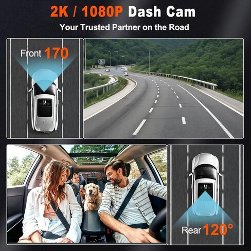Dash Cam Front and Rear Wireless, Dual Lens 2K + 1080P Dashboard Camera for Car Truck, WiFi Mini Dashcam with 64gb TF Card, Super Night Vision,App Control,Loop Recording,24 Hours Parking Monitor in Saudi Arabia