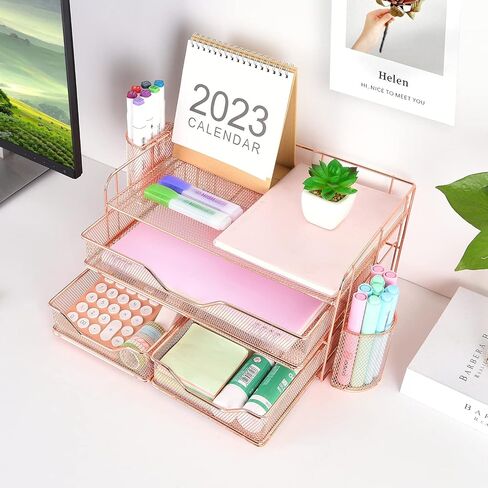 gianotter 3 Tier Desk Drawer Organizer, Office Desk Organizers and Accessories with 2 Pen Holder, Desk Accessories & Workspace Organizers for Home Office Supplies (Black) in Saudi Arabia