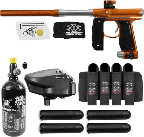 قلم تحديد مسدس كرات الطلاء الأوتوماتيكي الكامل من Maddog Empire Mini GS مع خزان كرات الطلاء 48/3000 HPA، محمل إلكتروني Empire Halo Too، حزام 4 كبسولات و(4) حزمة بداية القرون in Kuwait