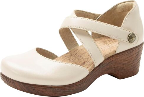 Alegria Womens Savina Leather Wedge - Stylish and Versatile Mary Jane for Endless Support - Enhanced Arch Slip Resistant Platform Ankle Cross Strap Heel for Professionals in Saudi Arabia