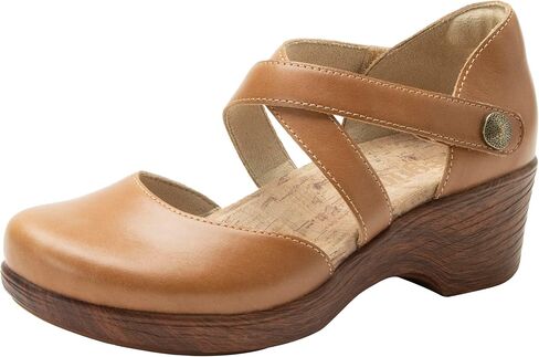 Alegria Womens Savina Leather Wedge - Stylish and Versatile Mary Jane for Endless Support - Enhanced Arch Slip Resistant Platform Ankle Cross Strap Heel for Professionals in Saudi Arabia