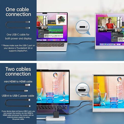 شاشة محمولة مقاس 15.6 بوصة، شاشة خارجية 1080P USB-C HDMI ثانية لأجهزة الكمبيوتر المحمول، الكمبيوتر الشخصي، هاتف Mac، PS، Xbox، Swich، شاشة ألعاب IPS رفيعة للغاية بدون إطار / غطاء ذكي ممتاز in Saudi Arabia