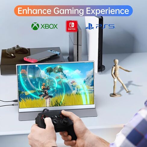 شاشة محمولة مقاس 15.6 بوصة، شاشة خارجية 1080P USB-C HDMI ثانية لأجهزة الكمبيوتر المحمول، الكمبيوتر الشخصي، هاتف Mac، PS، Xbox، Swich، شاشة ألعاب IPS رفيعة للغاية بدون إطار / غطاء ذكي ممتاز in Saudi Arabia