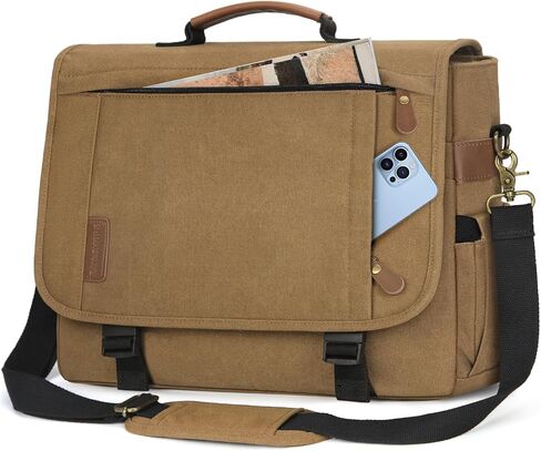 RAINSMORE Messenger Bag for Men 17-17.3 Inch Laptop Bag Water-resistant Canvas Computer Shoulder Bag Office Work Briefcase Large Casual Satchel Bags for Men Bookbag for College, Black in Kuwait