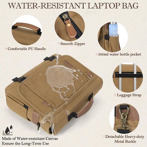 RAINSMORE Messenger Bag for Men 17-17.3 Inch Laptop Bag Water-resistant Canvas Computer Shoulder Bag Office Work Briefcase Large Casual Satchel Bags for Men Bookbag for College, Black in Kuwait