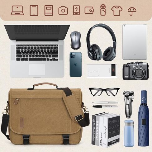 RAINSMORE Messenger Bag for Men 17-17.3 Inch Laptop Bag Water-resistant Canvas Computer Shoulder Bag Office Work Briefcase Large Casual Satchel Bags for Men Bookbag for College, Black in Kuwait