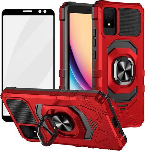 Ailiber for TCL K11 T432W/TCL 502 Case with Screen Protector, TCL 503 Case with Stand for Magnetic Car Mount, Military Grade, Heavy Duty Protective Cell Phone Cover for TCL T432W-Red in Saudi Arabia