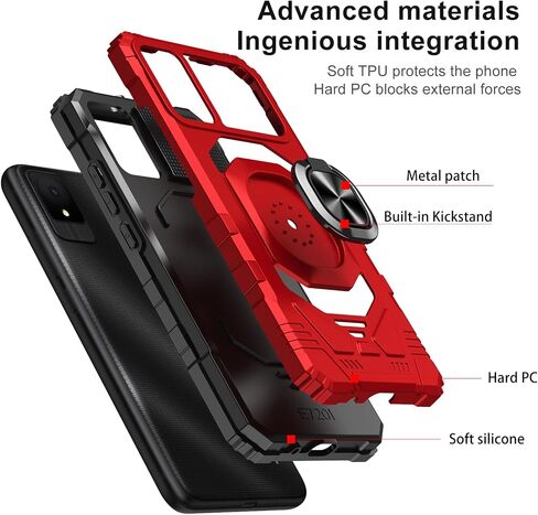 Ailiber for TCL K11 T432W/TCL 502 Case with Screen Protector, TCL 503 Case with Stand for Magnetic Car Mount, Military Grade, Heavy Duty Protective Cell Phone Cover for TCL T432W-Red in Saudi Arabia