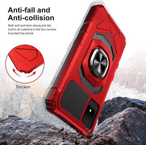 Ailiber for TCL K11 T432W/TCL 502 Case with Screen Protector, TCL 503 Case with Stand for Magnetic Car Mount, Military Grade, Heavy Duty Protective Cell Phone Cover for TCL T432W-Red in Saudi Arabia