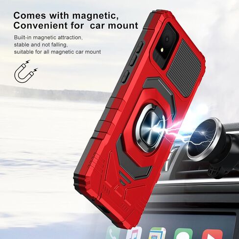 Ailiber for TCL K11 T432W/TCL 502 Case with Screen Protector, TCL 503 Case with Stand for Magnetic Car Mount, Military Grade, Heavy Duty Protective Cell Phone Cover for TCL T432W-Red in Saudi Arabia