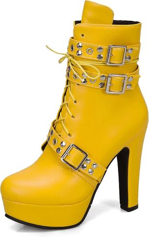 Bellirala Women's Studded Buckled Combat Boots Chunky Platform Ankle Booties Goth Punk Lace Up Knight Biker Boots Zipper High Heels in Kuwait