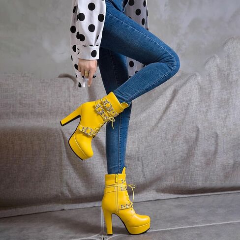 Bellirala Women's Studded Buckled Combat Boots Chunky Platform Ankle Booties Goth Punk Lace Up Knight Biker Boots Zipper High Heels in Kuwait