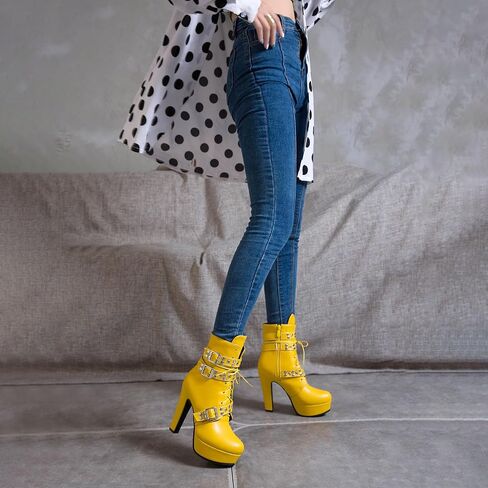 Bellirala Women's Studded Buckled Combat Boots Chunky Platform Ankle Booties Goth Punk Lace Up Knight Biker Boots Zipper High Heels in Kuwait