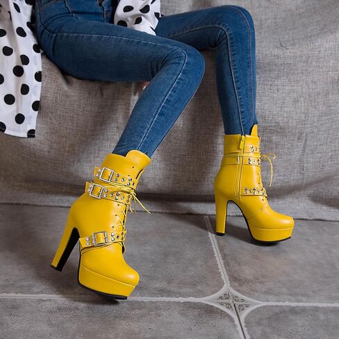 Bellirala Women's Studded Buckled Combat Boots Chunky Platform Ankle Booties Goth Punk Lace Up Knight Biker Boots Zipper High Heels in Kuwait