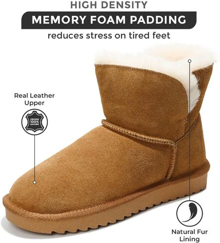 Project Cloud Genuine Leather Winter Boots for Women - Water Resistant Ankle Boots for Women - Comfortable Booties for Women Memory Foam Womens Boots Fur Snow Boots for Women (Timmy) in Kuwait