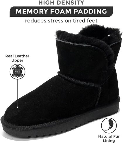 Project Cloud Genuine Leather Winter Boots for Women - Water Resistant Ankle Boots for Women - Comfortable Booties for Women Memory Foam Womens Boots Fur Snow Boots for Women (Timmy) in Kuwait