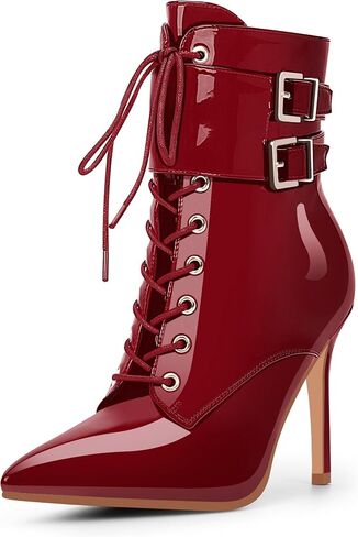 Women's High Stiletto Heel Pointed Toe Ankle Boots Lace Up Buckle Strap Dress Booties in Saudi Arabia