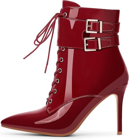 Women's High Stiletto Heel Pointed Toe Ankle Boots Lace Up Buckle Strap Dress Booties in Saudi Arabia