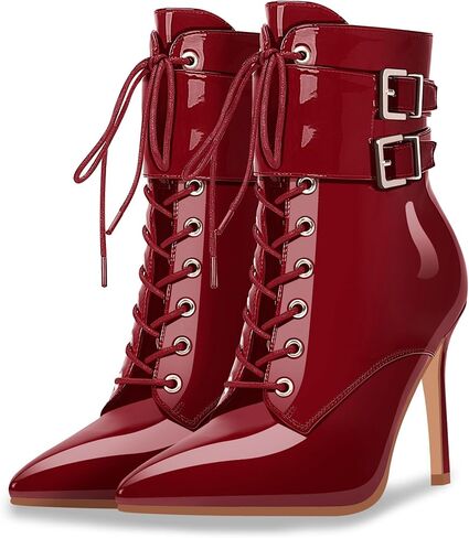 Women's High Stiletto Heel Pointed Toe Ankle Boots Lace Up Buckle Strap Dress Booties in Saudi Arabia