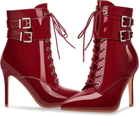 Women's High Stiletto Heel Pointed Toe Ankle Boots Lace Up Buckle Strap Dress Booties in Saudi Arabia