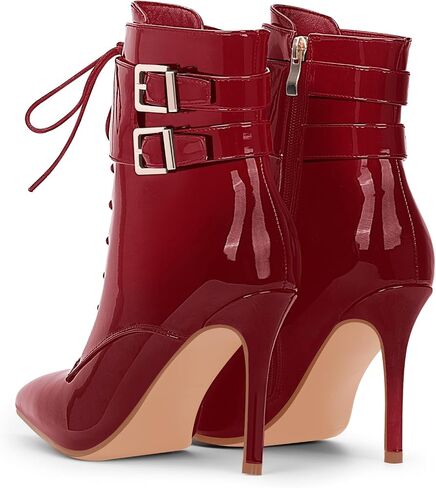 Women's High Stiletto Heel Pointed Toe Ankle Boots Lace Up Buckle Strap Dress Booties in Saudi Arabia