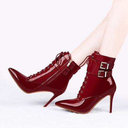 Women's High Stiletto Heel Pointed Toe Ankle Boots Lace Up Buckle Strap Dress Booties in Saudi Arabia