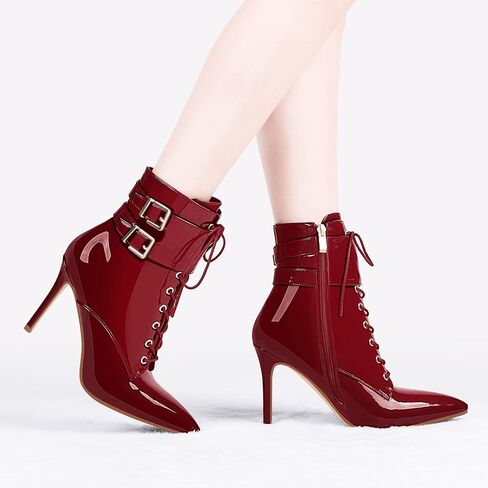 Women's High Stiletto Heel Pointed Toe Ankle Boots Lace Up Buckle Strap Dress Booties in Saudi Arabia