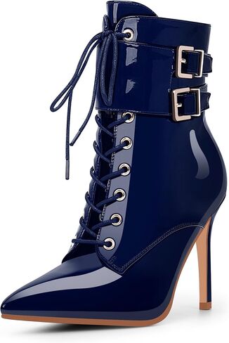 Women's High Stiletto Heel Pointed Toe Ankle Boots Lace Up Buckle Strap Dress Booties in Saudi Arabia