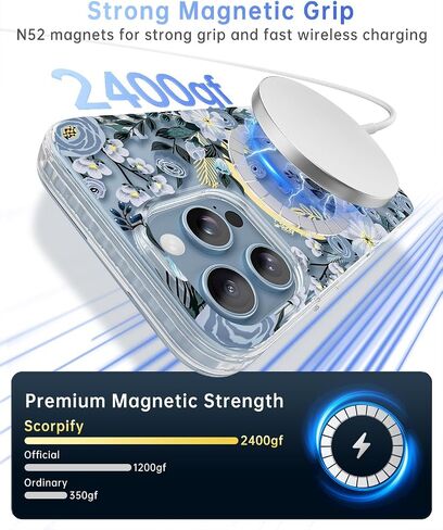 حافظة لهاتف iPhone 16 Pro Max [متوافقة مع MagSafe] بتصميم زهور Nemophila الزرقاء، غطاء هاتف مغناطيسي لطيف على شكل زهرة شفافة للنساء والفتيات، [غير أصفر] ممتص للصدمات رفيع مع لمسات ذهبية in Saudi Arabia