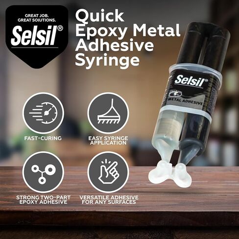 SELSIL Quick Epoxy Metal Adhesive Syringe, Strongest Glue for Metal to Metal Bonding, 5-Minute Curing Heavy Duty Epoxy Glue, Solvent-Resistant, Reinforced with Steel, Grey, 1 oz (28 g) Pack of 1 in Saudi Arabia
