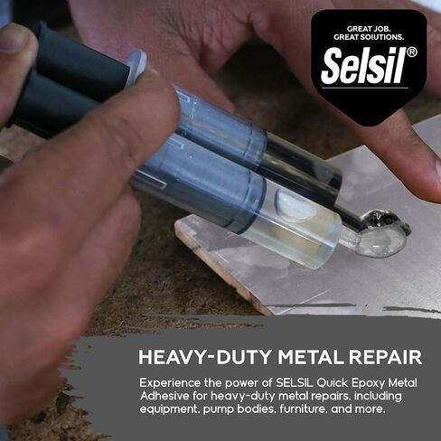 SELSIL Quick Epoxy Metal Adhesive Syringe, Strongest Glue for Metal to Metal Bonding, 5-Minute Curing Heavy Duty Epoxy Glue, Solvent-Resistant, Reinforced with Steel, Grey, 1 oz (28 g) Pack of 1 in Saudi Arabia
