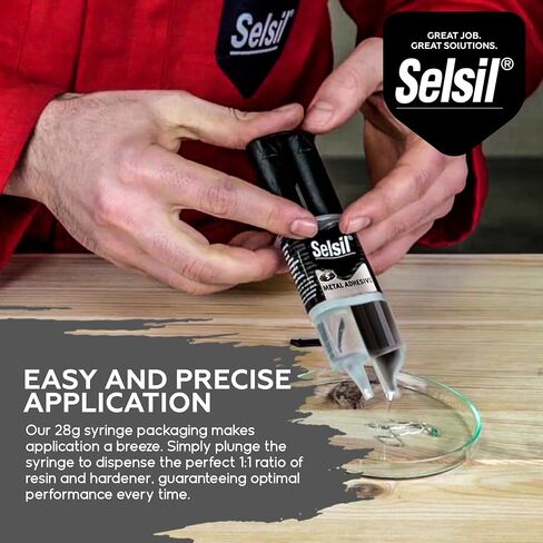 SELSIL Quick Epoxy Metal Adhesive Syringe, Strongest Glue for Metal to Metal Bonding, 5-Minute Curing Heavy Duty Epoxy Glue, Solvent-Resistant, Reinforced with Steel, Grey, 1 oz (28 g) Pack of 1 in Saudi Arabia